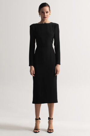 Black Silk Cady Midi Dress